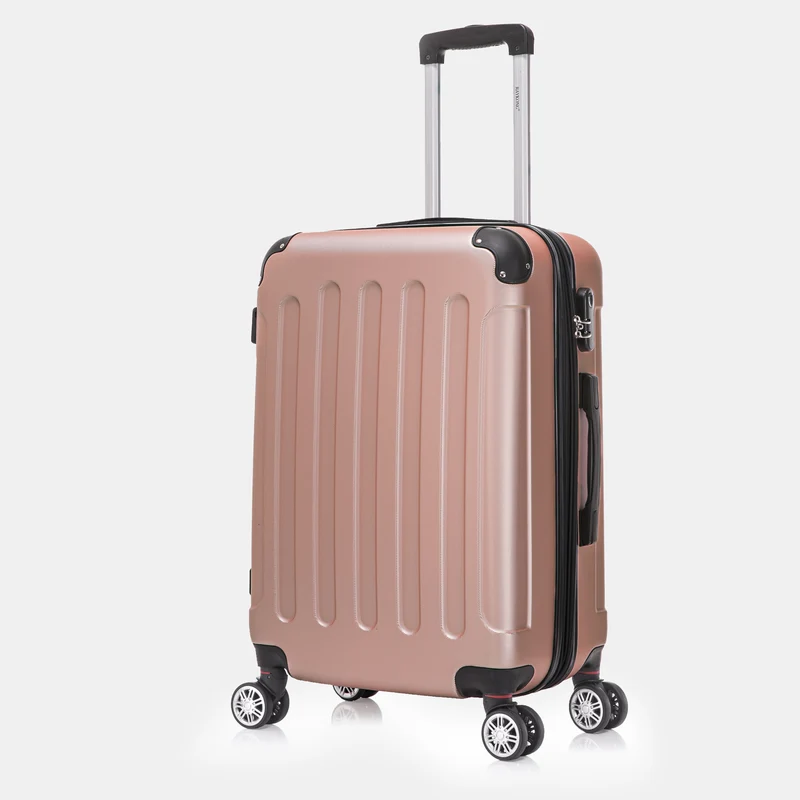 RAYKONG Maleta Mediana ABS 66x43x25cm | 71L | 24 Pulgadas | hasta 23kg semirígidas - RosaDorada