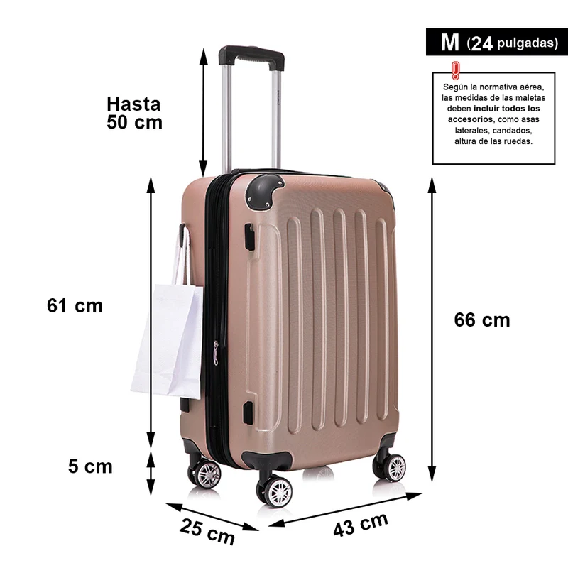 RAYKONG Maleta Mediana ABS 66x43x25cm | 71L | 24 Pulgadas | hasta 23kg semirígidas - RosaDorada