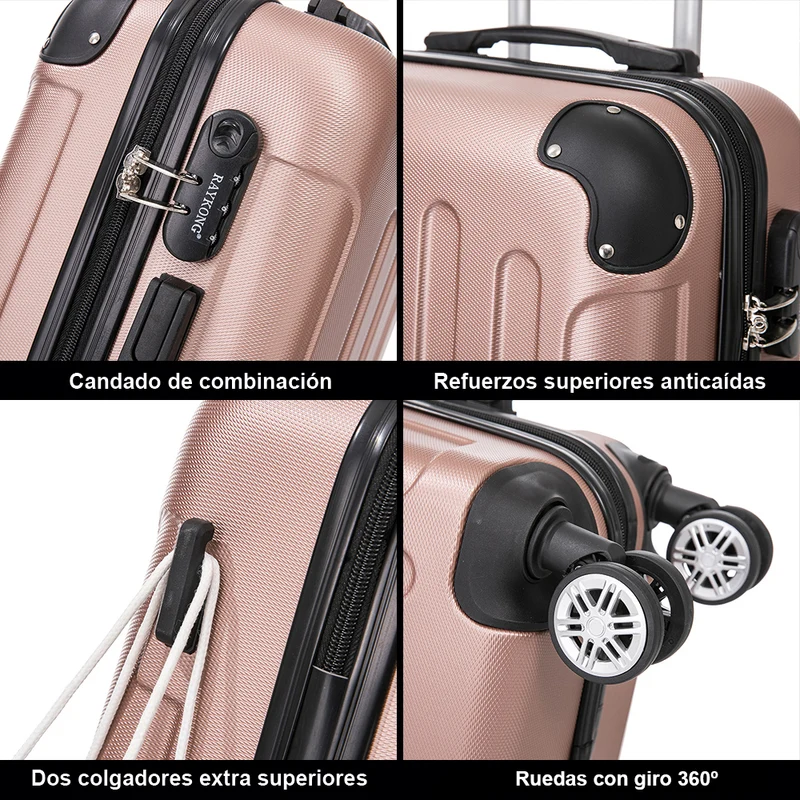 RAYKONG Maleta Mediana ABS 66x43x25cm | 71L | 24 Pulgadas | hasta 23kg semirígidas - RosaDorada