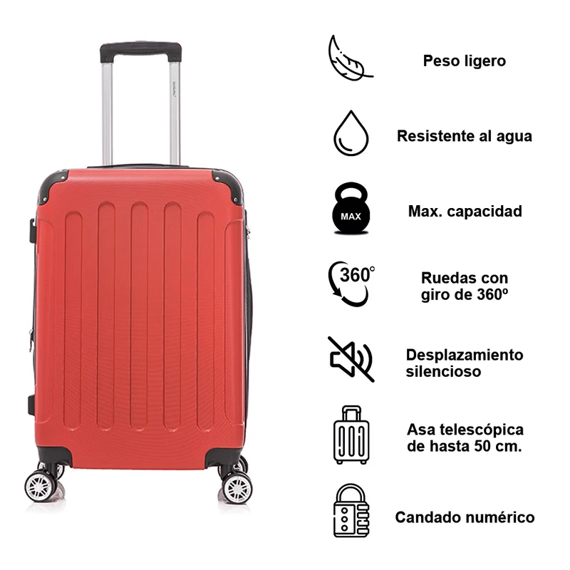 RAYKONG Maleta Mediana ABS 66x43x25cm | 71L | 24 Pulgadas | hasta 23kg semirígidas - Rojo