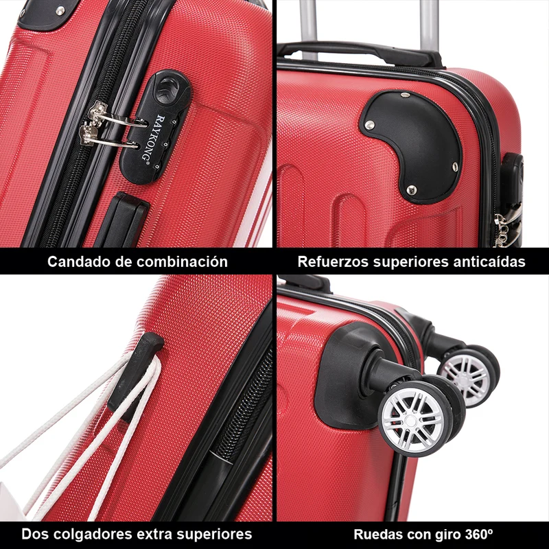 RAYKONG Maleta Mediana ABS 66x43x25cm | 71L | 24 Pulgadas | hasta 23kg semirígidas - Rojo