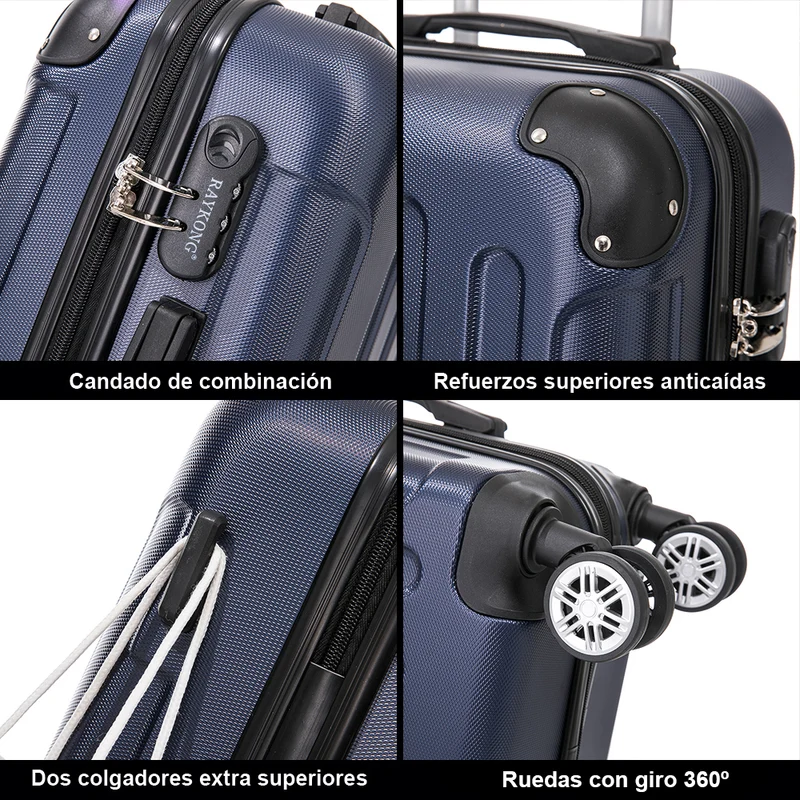 RAYKONG Maleta Mediana ABS 66x43x25cm | 71L | 24 Pulgadas | hasta 23kg semirígidas - AzulMarino