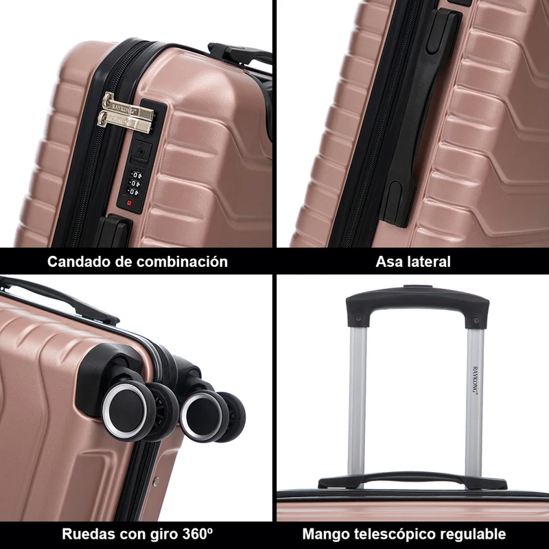 RAYKONG Maleta de Cabina 55x40x20cm Policarbonato (40L) semirígida Trolley pequeño Equipaje de Mano 4 Ruedas giratorios a 360º Cierre numérico- Rosadorado