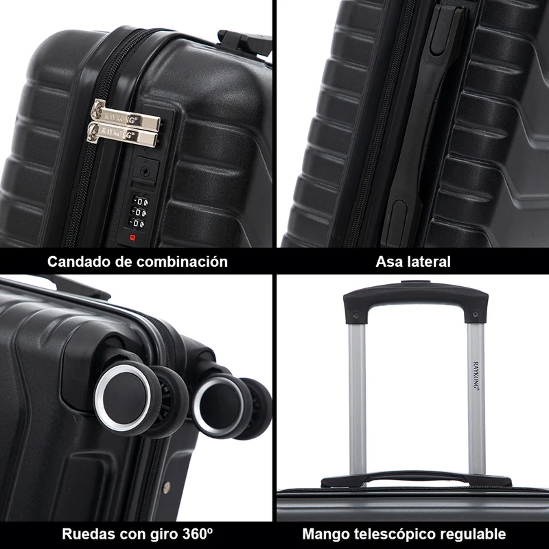 RAYKONG Maleta de Cabina 55x40x20cm Policarbonato (40L) semirígida Trolley pequeño Equipaje de Mano 4 Ruedas giratorios a 360º Cierre numérico-Negro