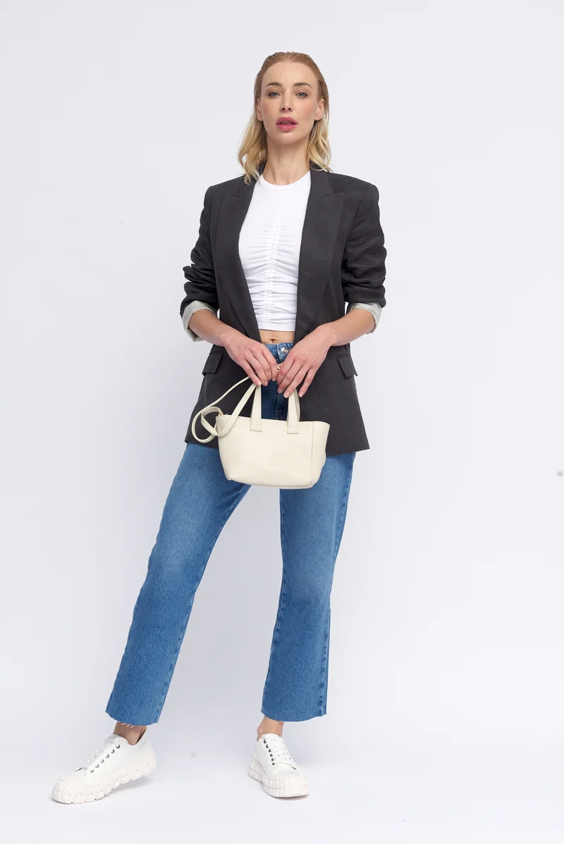 Bandolera para mujer de piel con asa de mano beige Helia