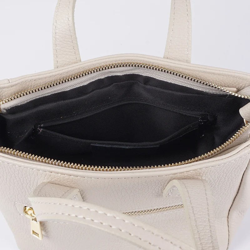 Bandolera para mujer de piel con asa de mano beige Helia