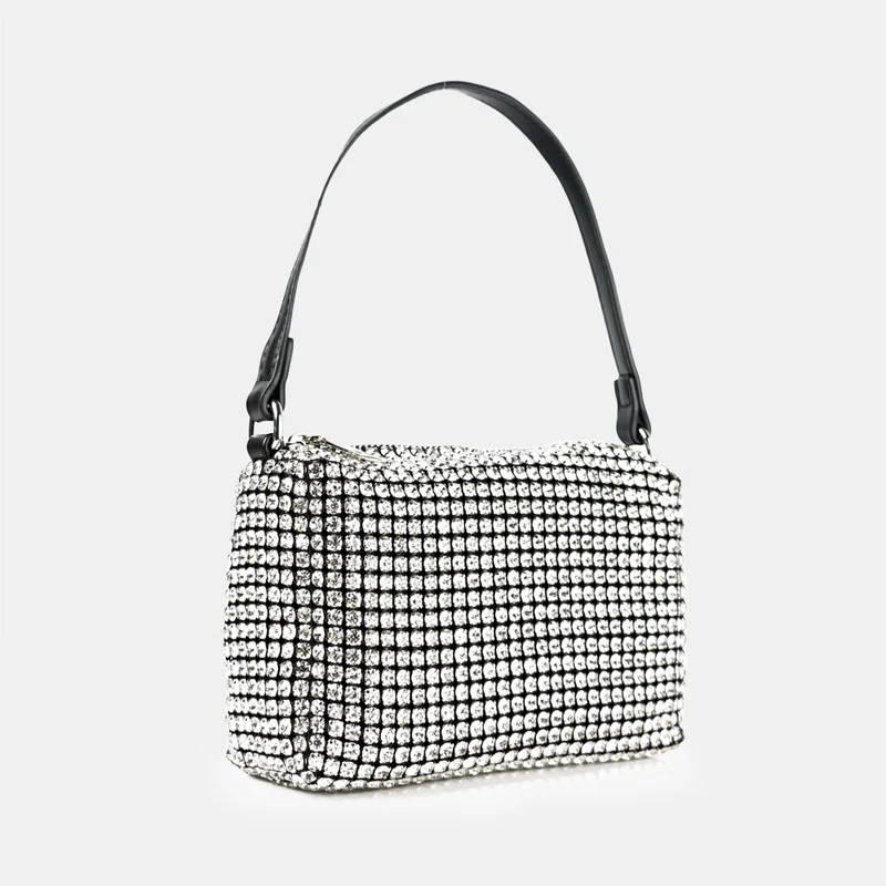 Bolso de mano de fiesta con piedras glamurosas plata Kelly