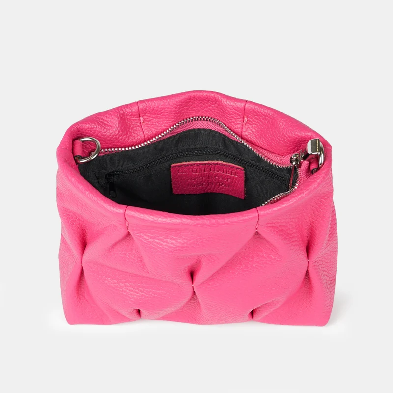 Bolso de bandolera de piel arrugada fucsia Cecilia S