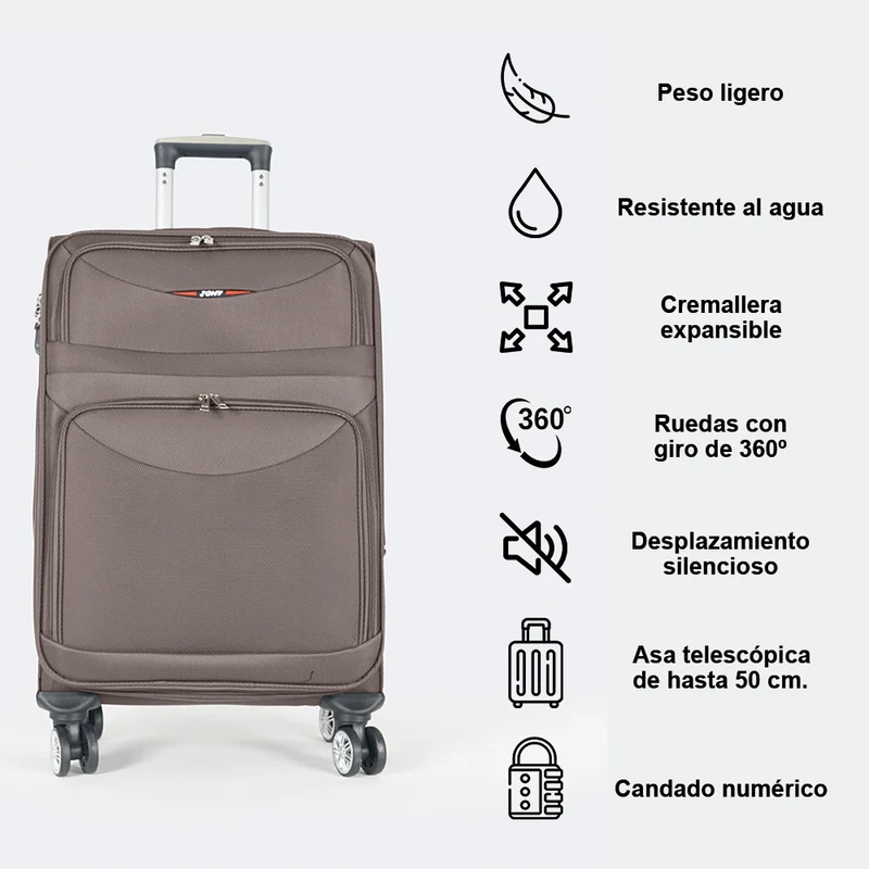 Maleta de viaje blanda extensible 56cm/66cm/76cm/86cm, 10kg/15kg/20kg/23kg, de tela poliéster Pissa Marrón