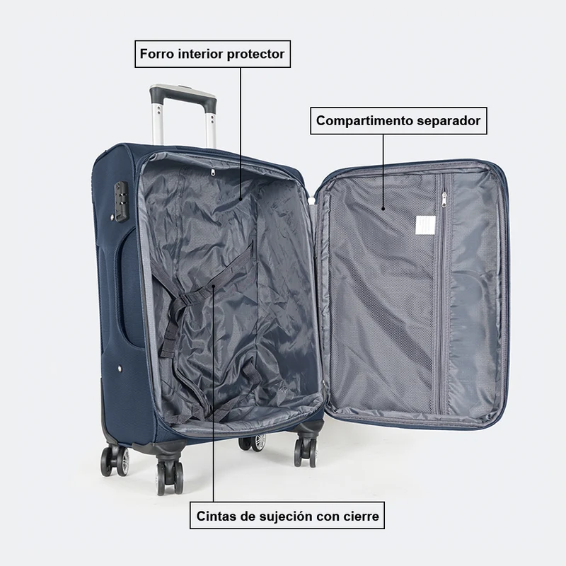 Maleta de viaje blanda extensible 56cm/66cm/76cm/86cm, 10kg/15kg/20kg/23kg, de tela poliéster Pissa Azul
