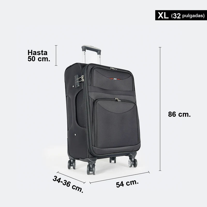 Maleta de viaje blanda extensible 56cm/66cm/76cm/86cm, 10kg/15kg/20kg/23kg, de tela poliéster Pissa Negro