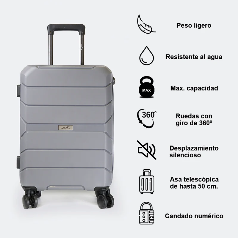Maleta de cabina de XS/S 10kg 50cm/55cm de Polipropileno Steven Gris