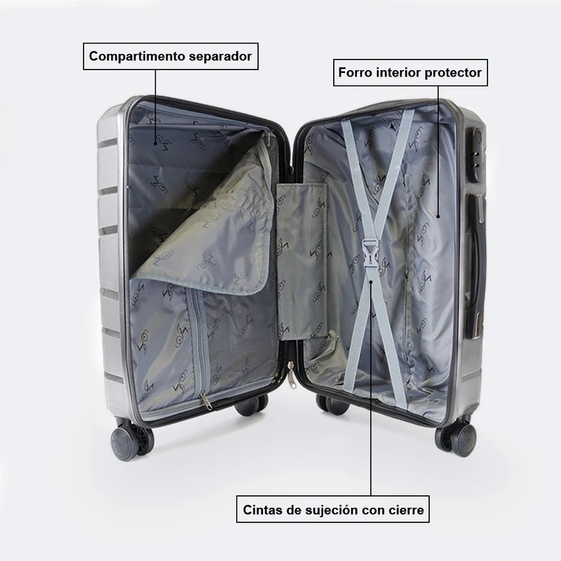 Maleta de cabina de XS/S 10kg 50cm/55cm de Polipropileno Steven Gris