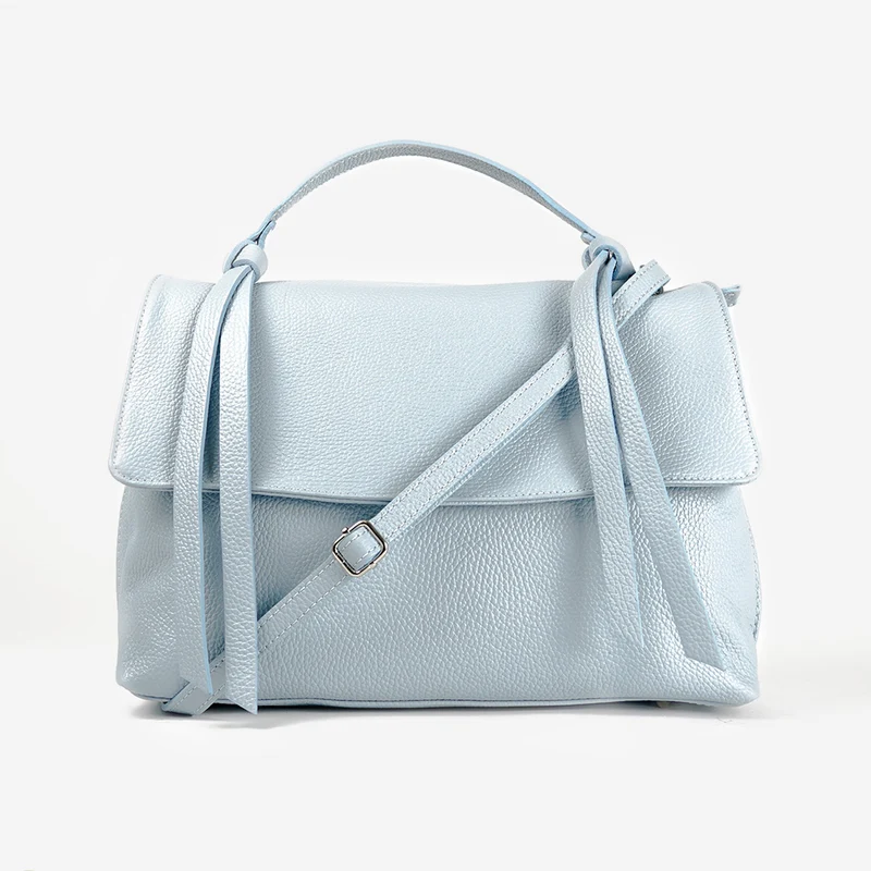 Bolso de mano de piel bolso grande con solapa para mujer celeste Beca