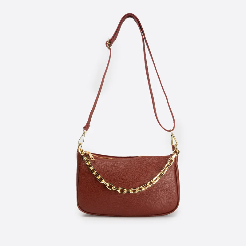 Bolso bandolera de piel para mujer burdeos Deividas