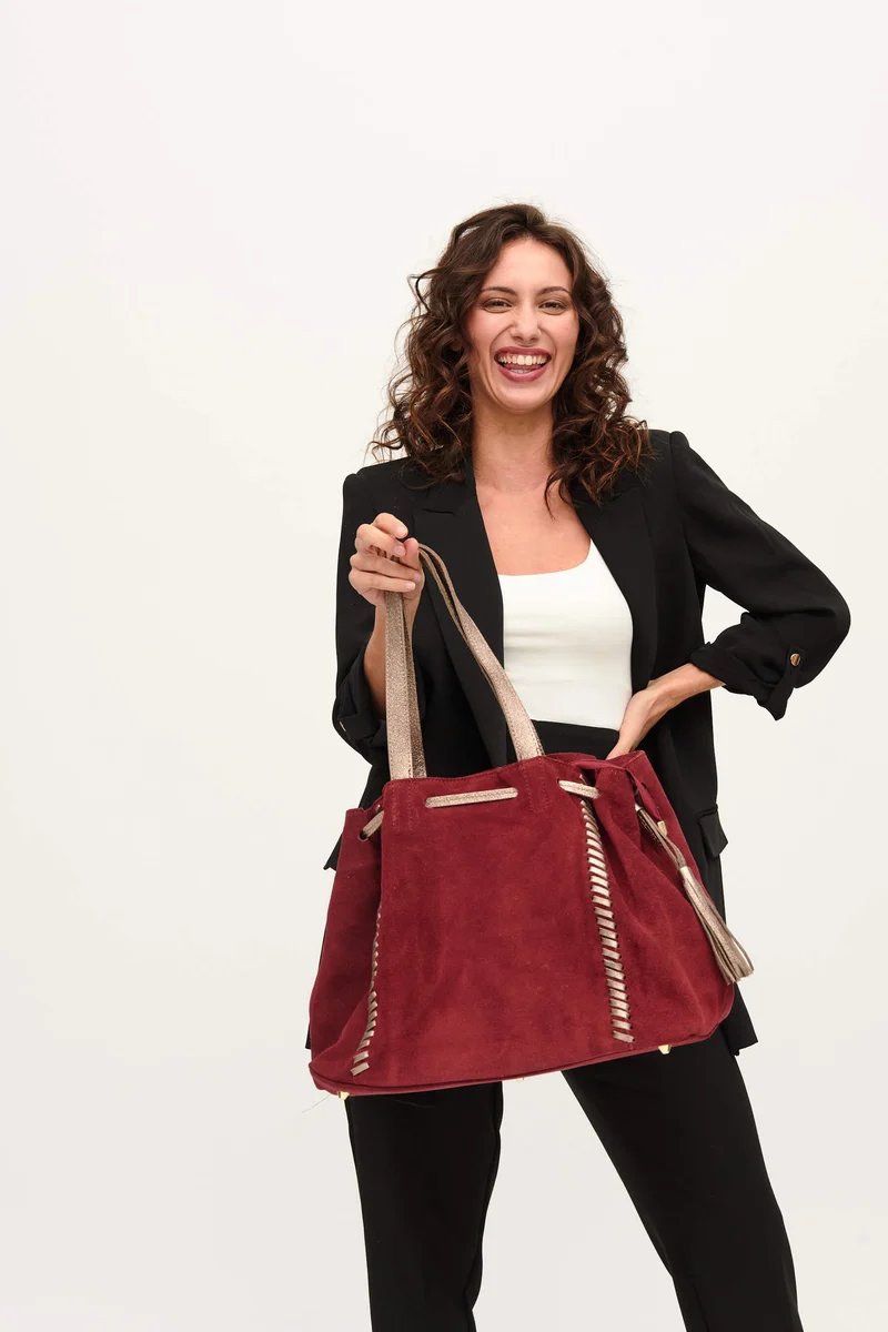 Bolso de piel de serraje para mujer estilo shopper rojo Agatha