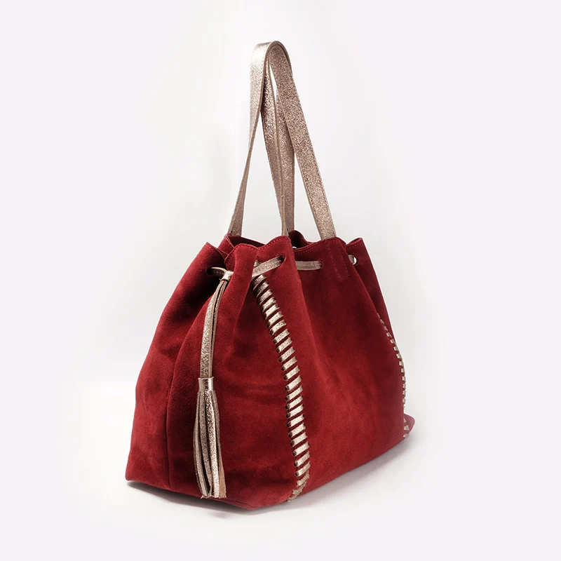 Bolso de piel de serraje para mujer estilo shopper rojo Agatha