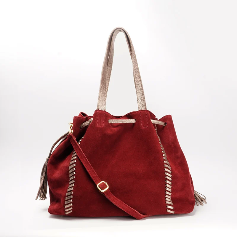 Bolso de piel de serraje para mujer estilo shopper rojo Agatha
