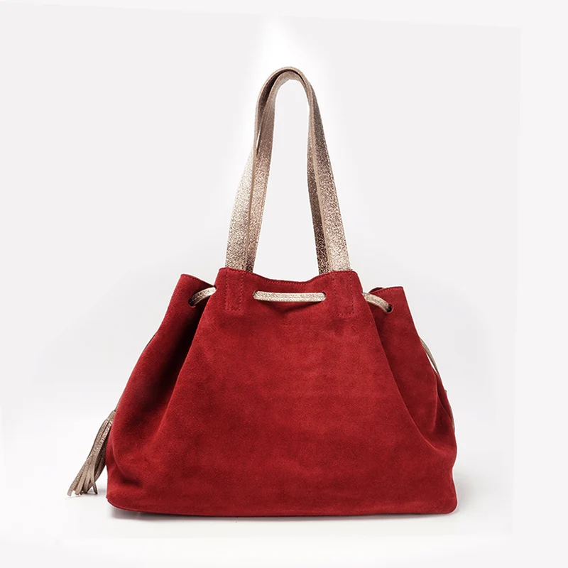 Bolso de piel de serraje para mujer estilo shopper rojo Agatha