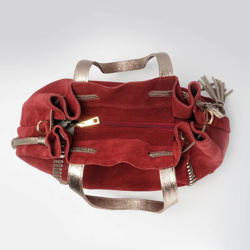 Bolso de piel de serraje para mujer estilo shopper rojo Agatha