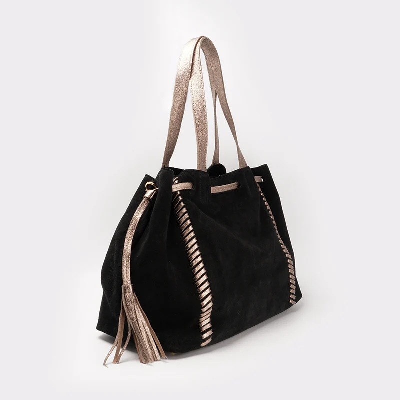 Bolso de piel de serraje para mujer estilo shopper negro Agatha