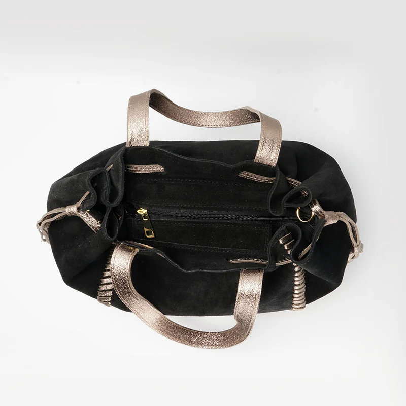 Bolso de piel de serraje para mujer estilo shopper negro Agatha