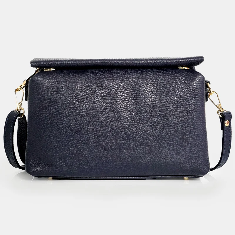 Bolso bandolera de piel con solapa Azul marino Laia