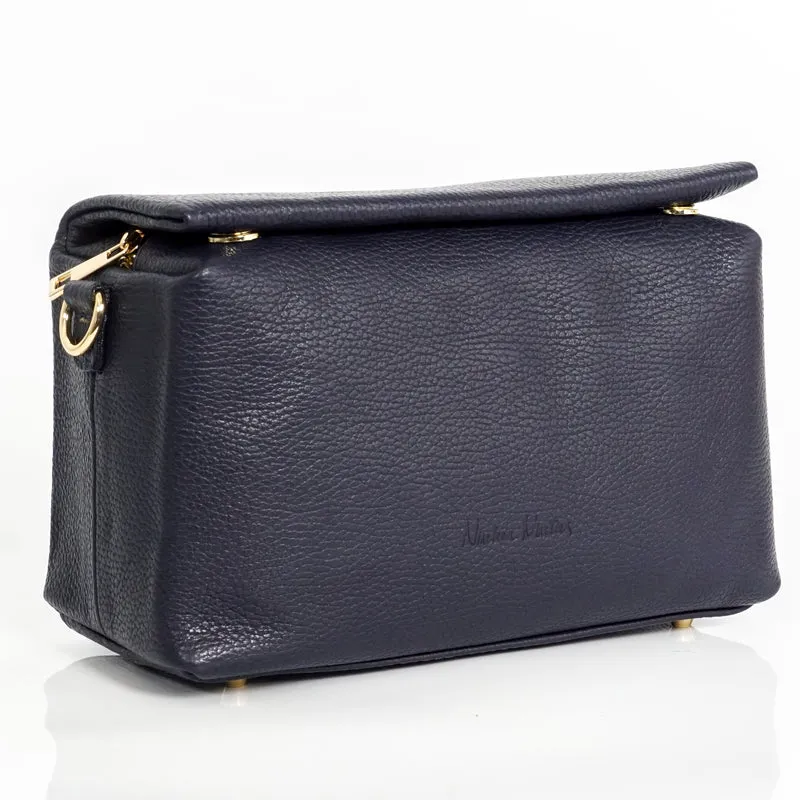 Bolso bandolera de piel con solapa Azul marino Laia