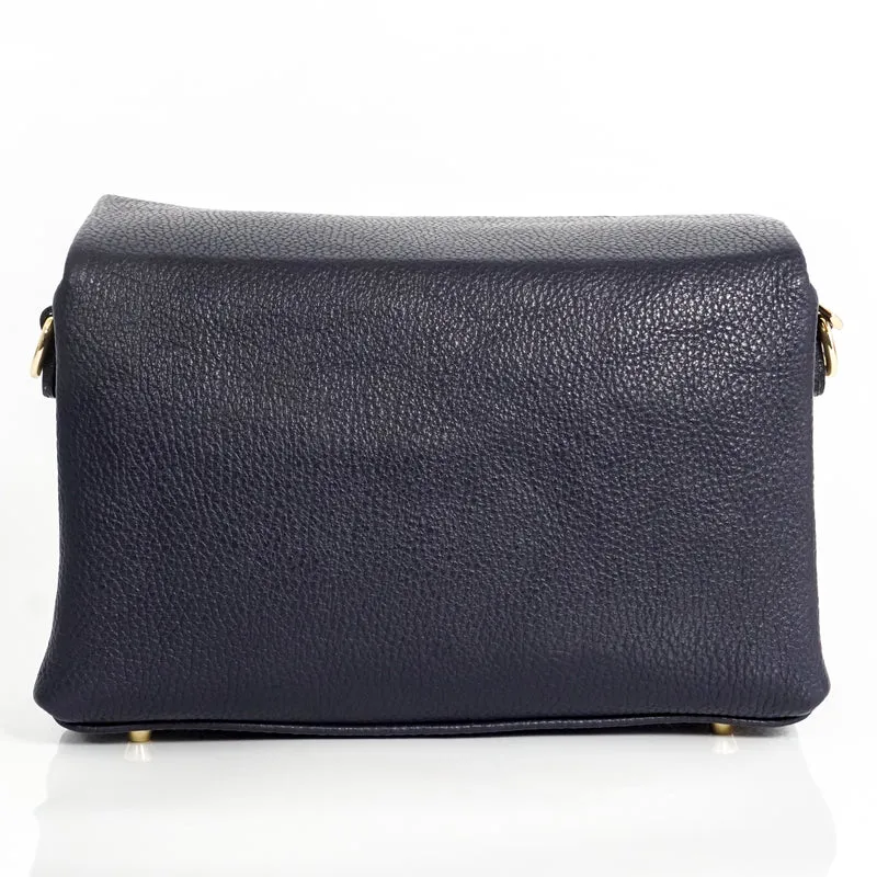 Bolso bandolera de piel con solapa Azul marino Laia