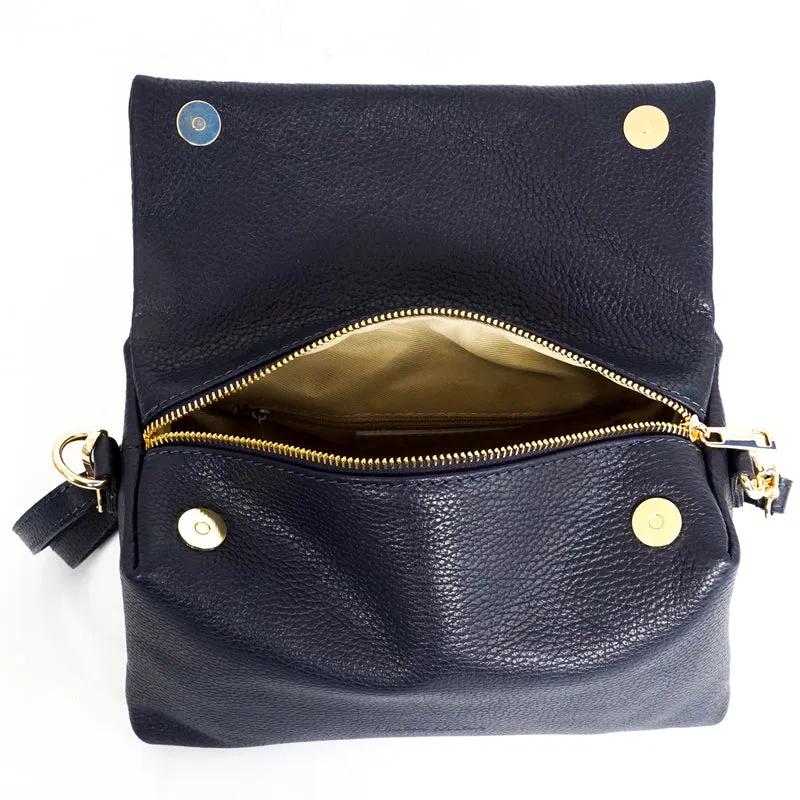Bolso bandolera de piel con solapa Azul marino Laia