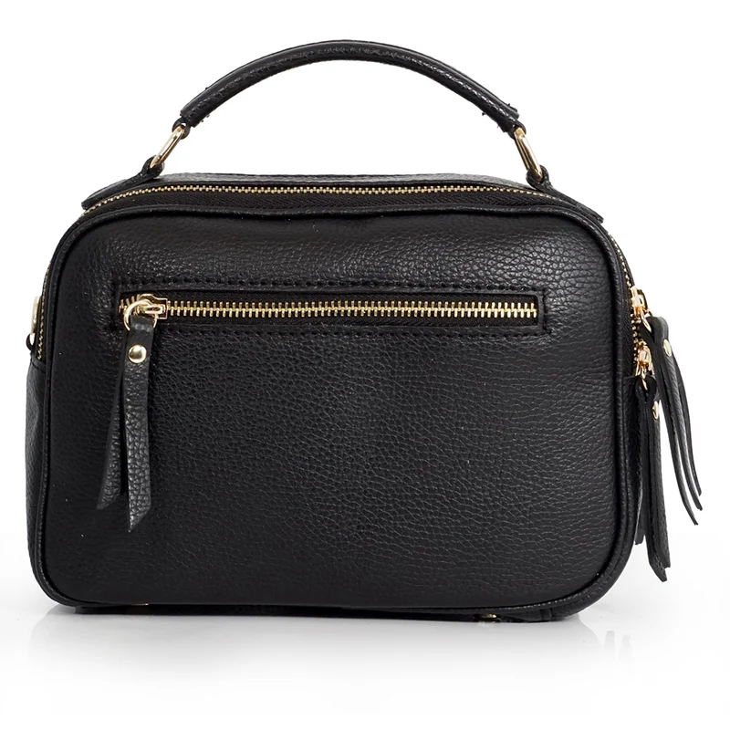 Bolso de bandolera de piel con asa de mano doble cremallera Negro Elsa