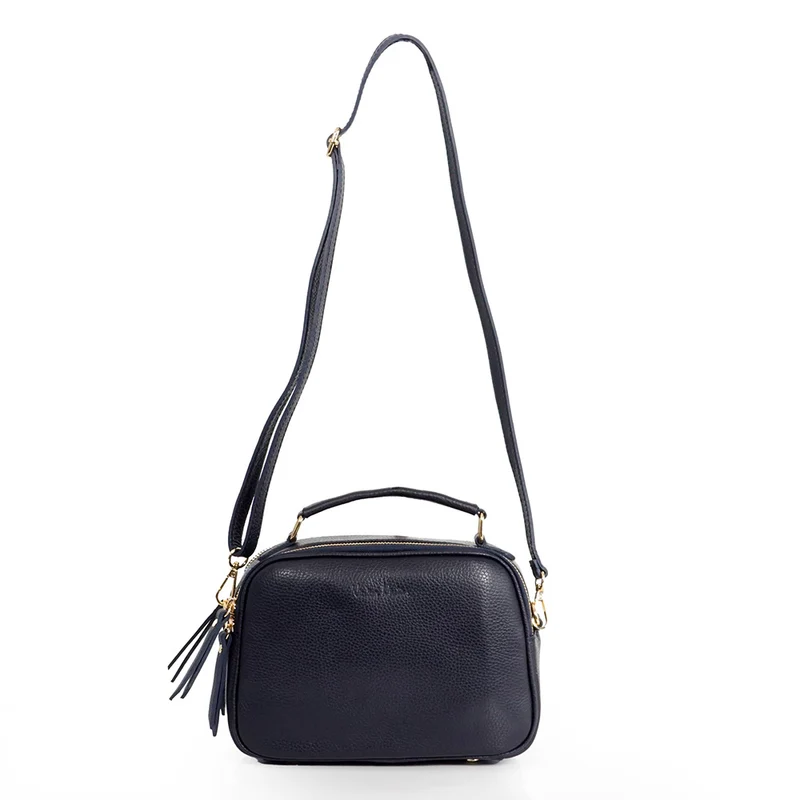 Bolso de bandolera de piel con asa de mano doble cremallera Azul marino Elsa