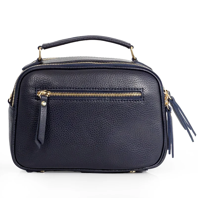 Bolso de bandolera de piel con asa de mano doble cremallera Azul marino Elsa