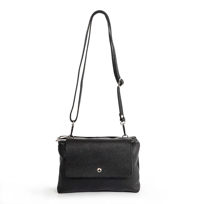 Bolso bandolera de piel con solapa Negro Cinti