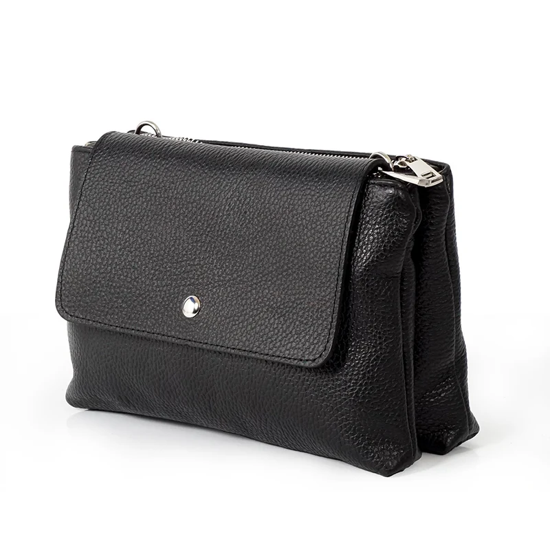 Bolso bandolera de piel con solapa Negro Cinti