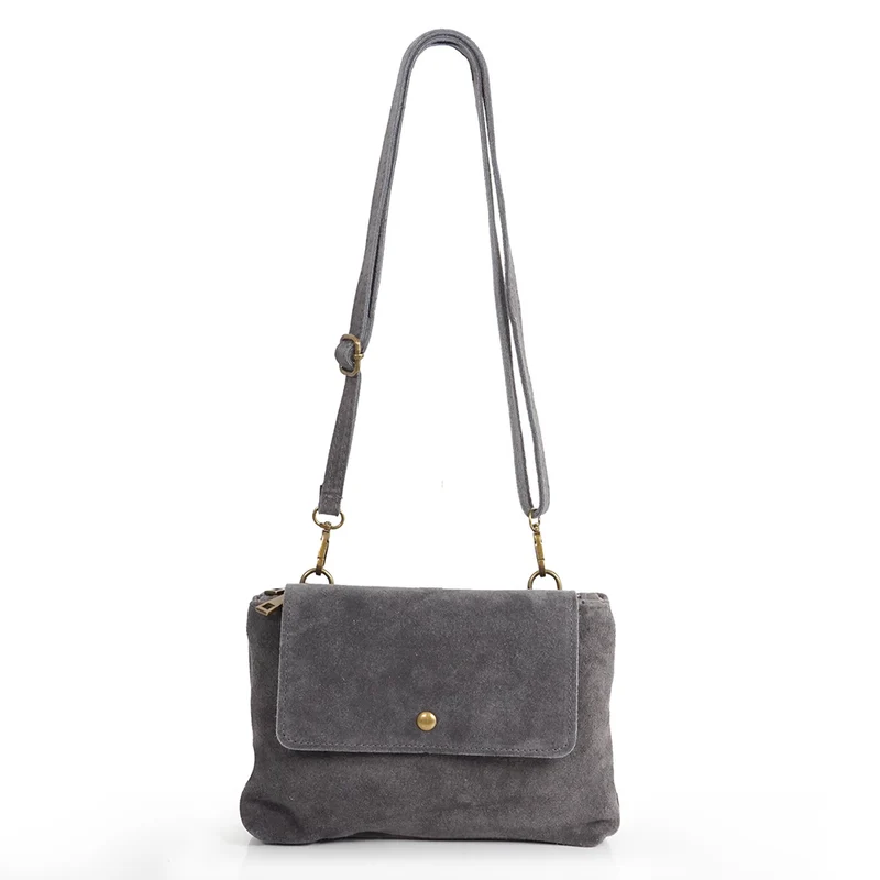 Bolso bandolera de piel de serraje con solapa Gris Cinti