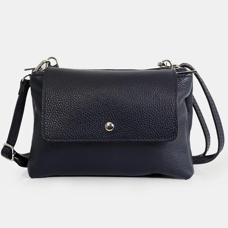 Bolso bandolera de piel con solapa Azul marino Cinti