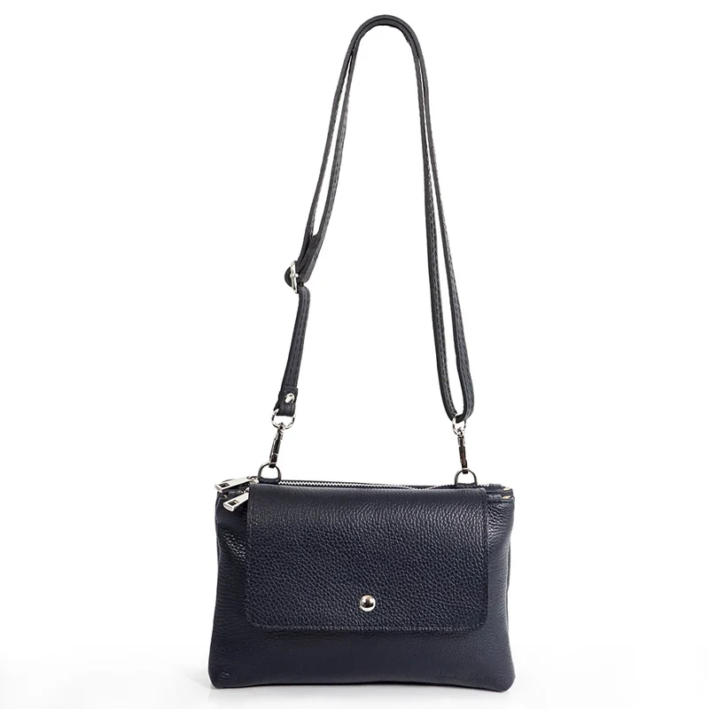 Bolso bandolera de piel con solapa Azul marino Cinti