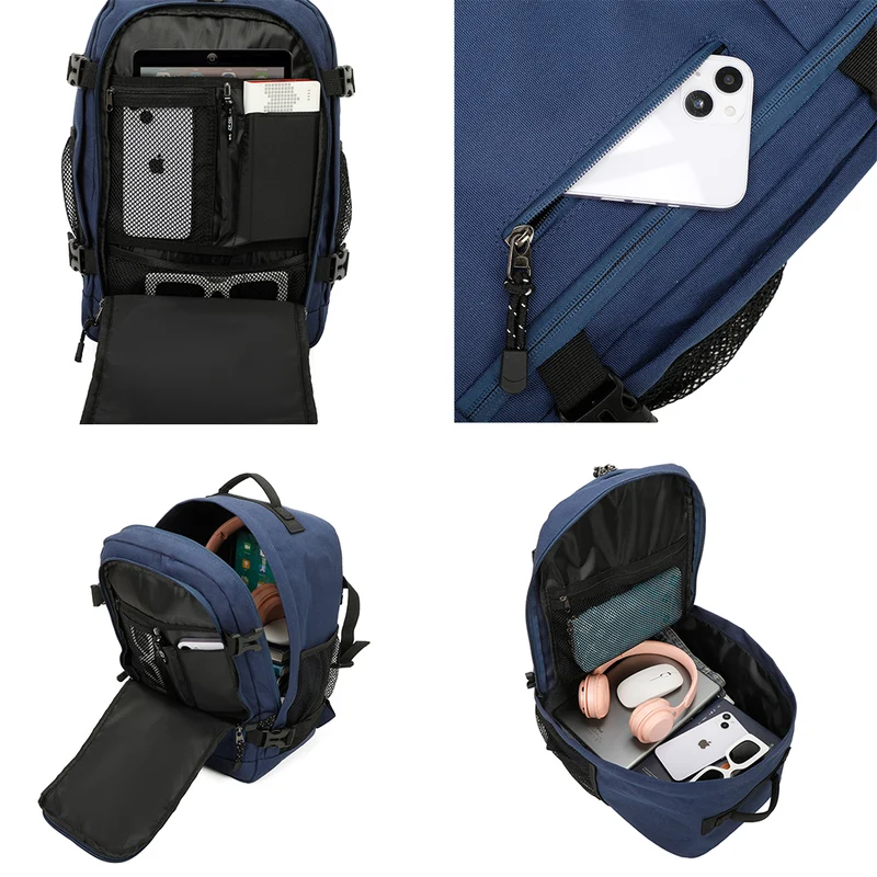 Raykong Mochila De Cabina Ryanair 40x20x25cm (20L) | Mochila De Viaje Impermeable Para Avión | Equipaje De Mano Resistente | Mochila Para Senderismo | Escolar | Trabajo - Azul Marino