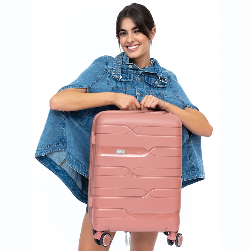 Maleta de cabina 55x38x22 cm (44L) Polipropileno - Candado Incrustado - 20 Pulgadas - Rosa dorado - Bass
