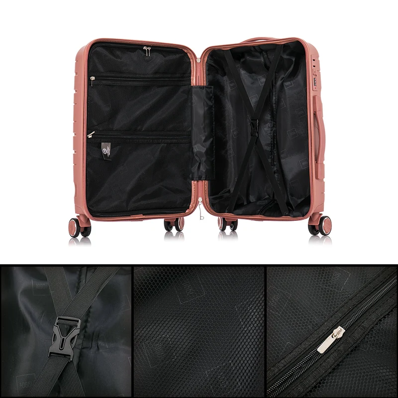 Maleta de cabina 55x38x22 cm (44L) Polipropileno - Candado Incrustado - 20 Pulgadas - Rosa dorado - Bass