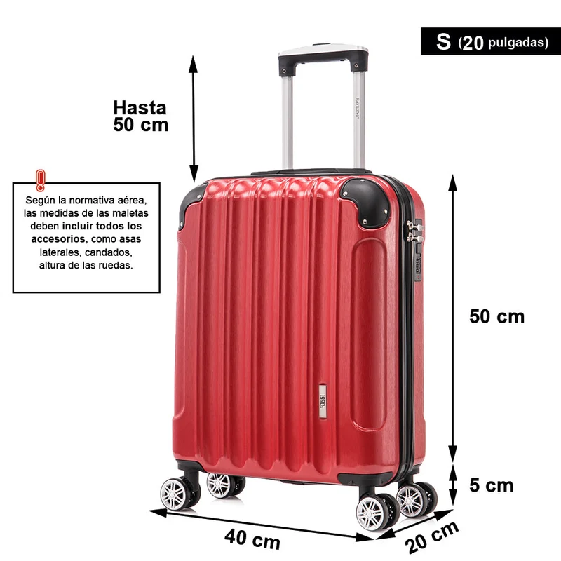Maleta Cabina 55x40x20cm Policarbonato (44L) - 20 Pulgadas - Rojo