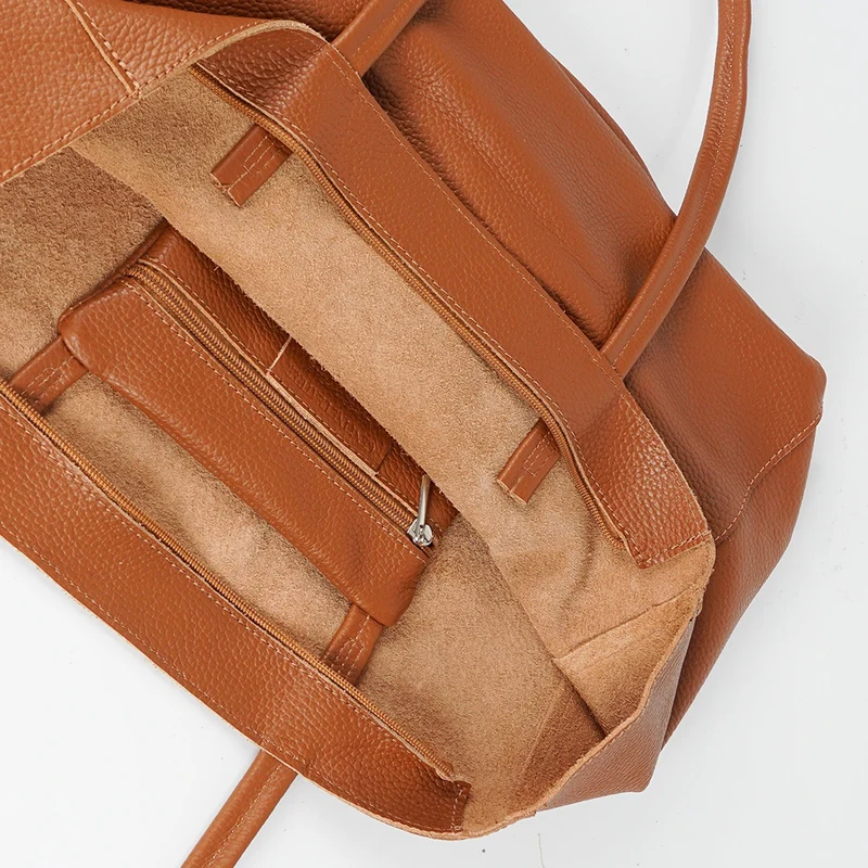 Bolso shopper para mujer de piel para personalizar marrón Luna