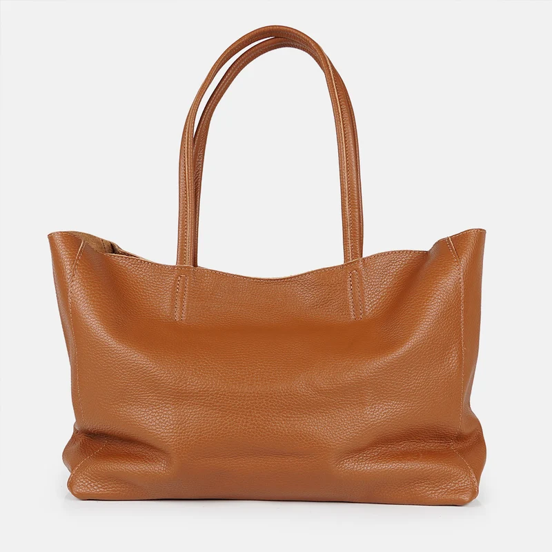 Bolso shopper para mujer de piel para personalizar marrón Luna