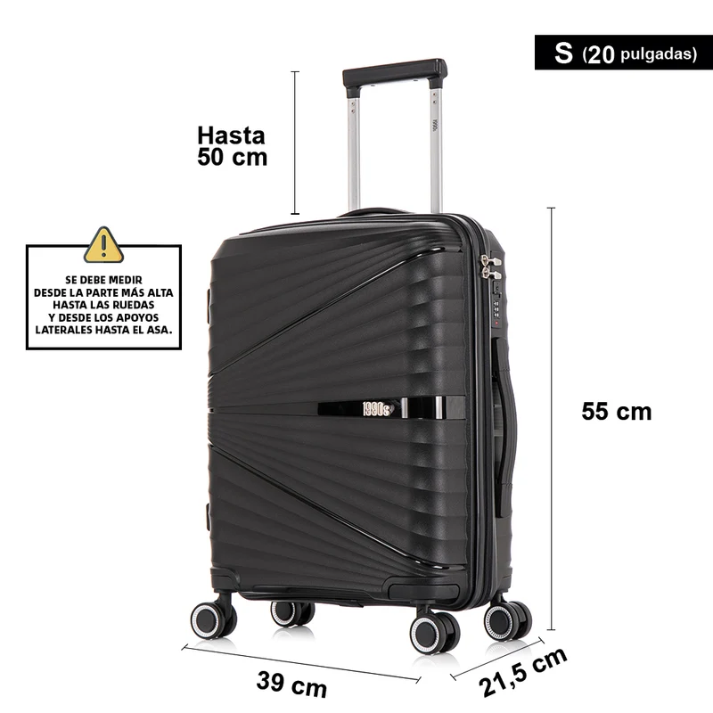Maleta de cabina 55x39x21.5 cm (46L) Polipropileno - Candado Incrustado - 20 Pulgadas - Negro - Chocolate