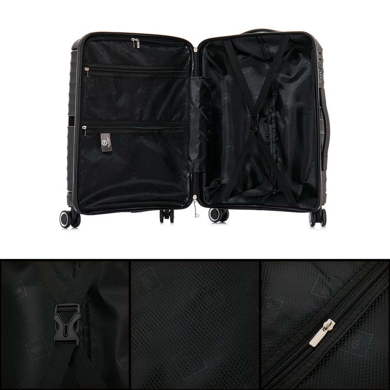 Maleta de cabina 55x39x21.5 cm (46L) Polipropileno - Candado Incrustado - 20 Pulgadas - Negro - Chocolate