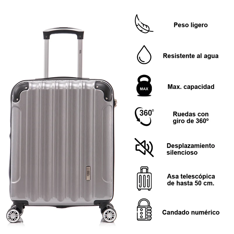 Maleta Cabina 55x40x20cm Policarbonato (44L) - 20 Pulgadas - Plateado