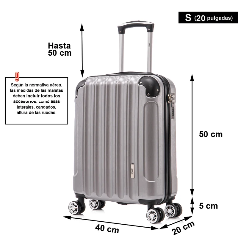 Maleta Cabina 55x40x20cm Policarbonato (44L) - 20 Pulgadas - Plateado