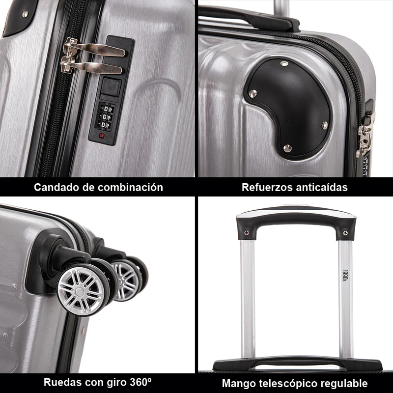 Maleta Cabina 55x40x20cm Policarbonato (44L) - 20 Pulgadas - Plateado