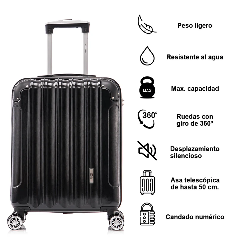 Maleta Cabina 55x40x20cm Policarbonato (44L) - 20 Pulgadas - Negro